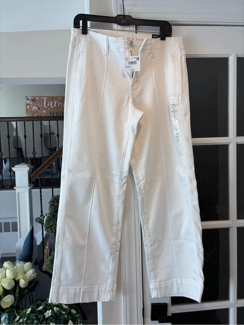 Women's American Eagle Modern Wide-Leg Stovepipe White Pants - Size 8 -29 NWT
